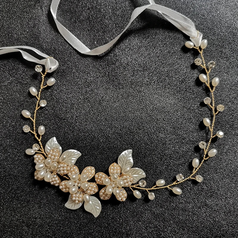 SLBRIDAL Handmade Wired Gold Crystal Rhinestones Pearls Flower Wedding Hair accessories Headpieces Bridal Headband Women Jewelry | Украшения