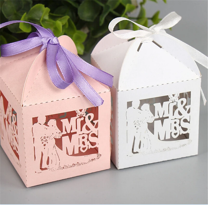 Новые белые свадебные сувениры и подарочные коробки Mr Mrs Laser элегантные роскошные