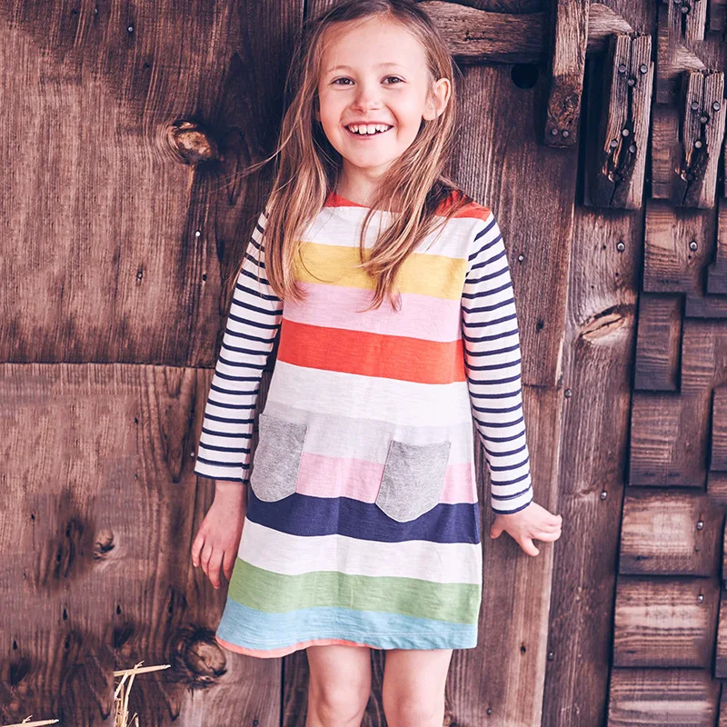 Toomine Kids Dresses For Girls Long Sleeve Toddler Girl Winter 2017 Fashion Cute Baby Dress Striped Colorful | Детская одежда и