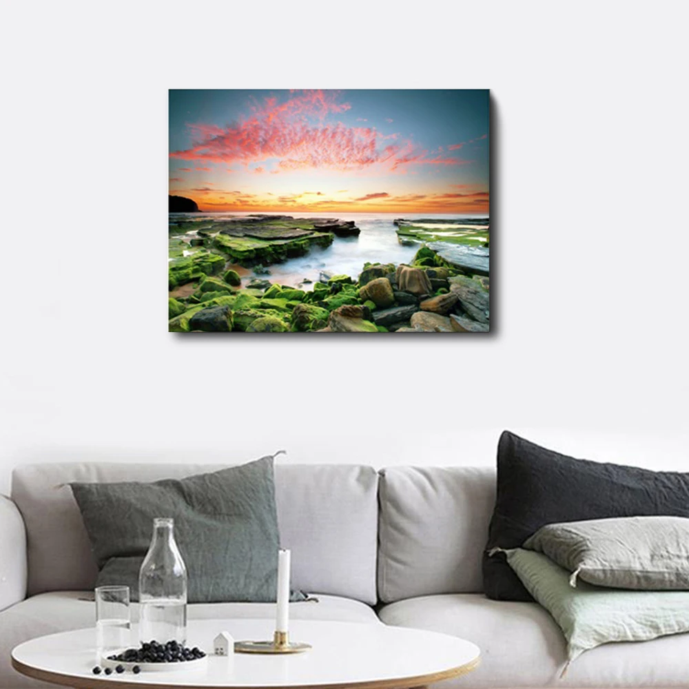 Laeacco Wonderland Rosy Cloudy Scenery Decor Canvas Oil Painting Pictures For Bedroom Living Room Home Wall Art No Frame | Дом и сад