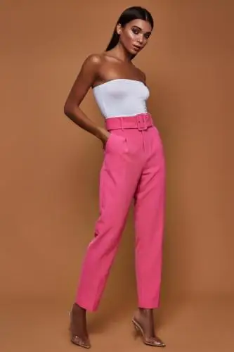 

arrival Women Pants High Waist Elastic Drawstring Casual Trousers Belt Ankle Length Pants