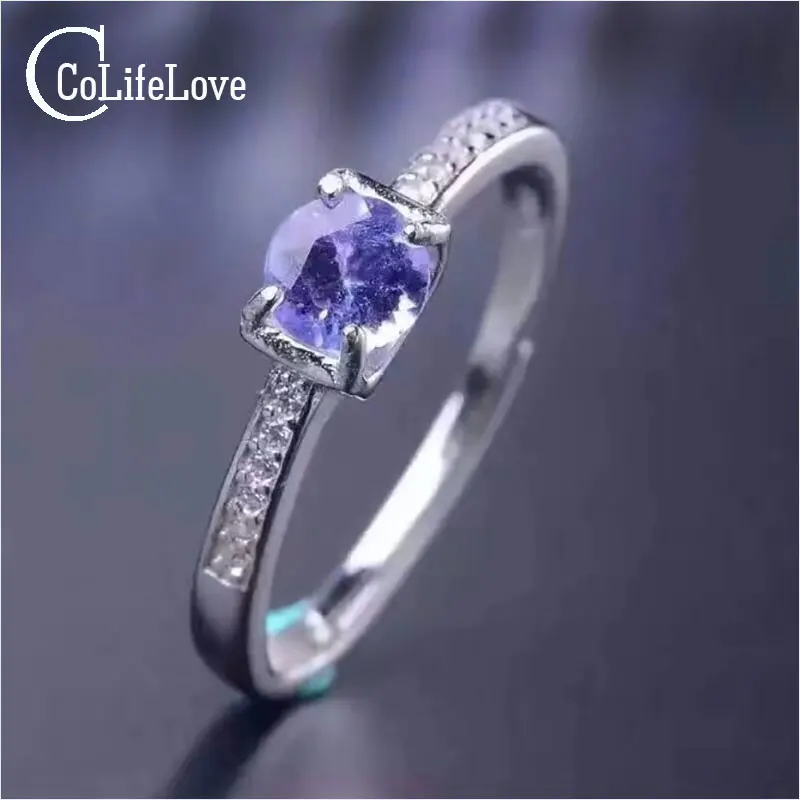 Кольцо из серебра 925 пробы с натуральным танзанитом 5 мм|ring 5mm|ring designring solid |