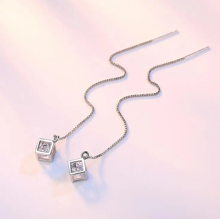 Женские серьги подвески из серебра 2017 пробы с фианитом|925 sterling|drop earringsearrings style |