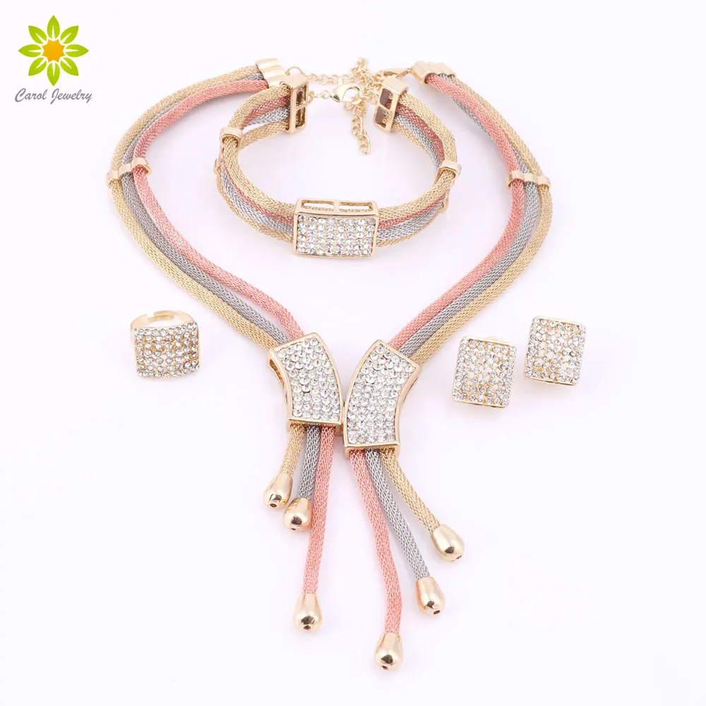 Женские Ювелирные наборы ожерелье серьги золотой цвет браслет кольцо ювелирные