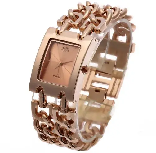 Double Chain F G& D, женские наручные часы, кварцевые часы, золотые, Relogio Feminino, платье, часы, Relojes Mujer, Saat, подарки, оригинальные часы, женские желеобразные часы - Цвет: Double Chain F