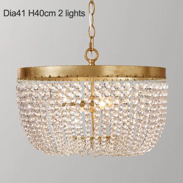 Dia41 H40cm 3 lights Винтажная Золотая люстра освещение K9 Хрустальная бусина подвесная люстра Ретро подвесные светильники для гостиной спальни кухни столовой - Цвет абажура: Dia41 H40cm 3 lights