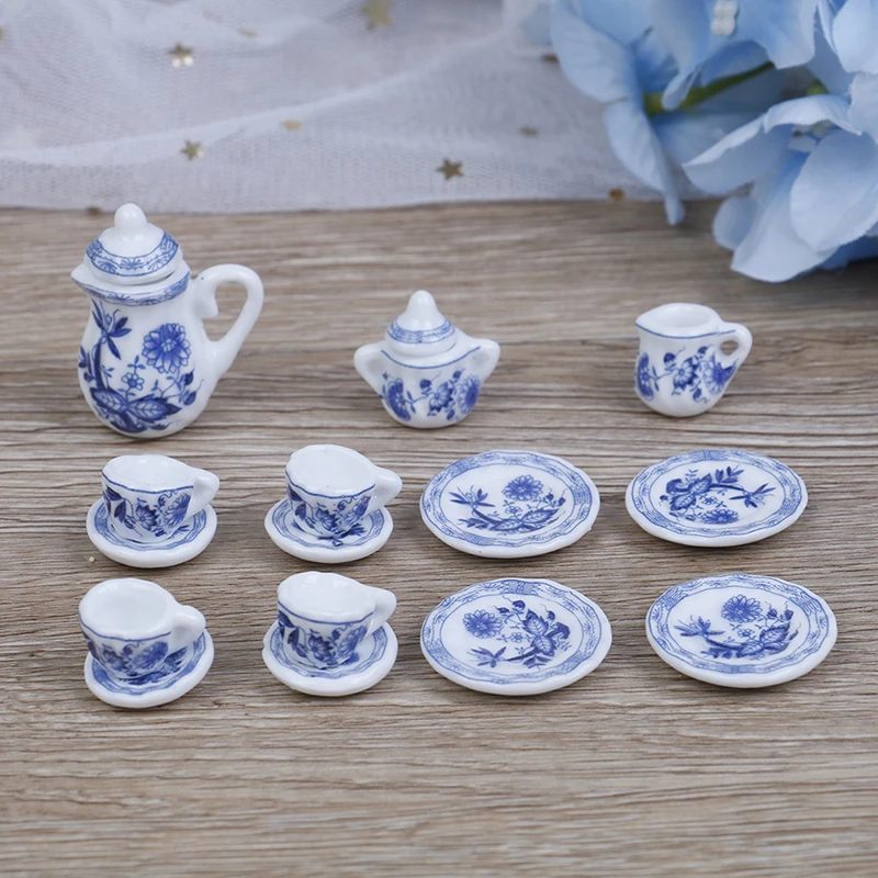 New 15Pcs 1/12 Miniature Kitchen Flower Patten Porcelain Coffee Tea Cups Ceramic Tableware Accessories | Игрушки и хобби
