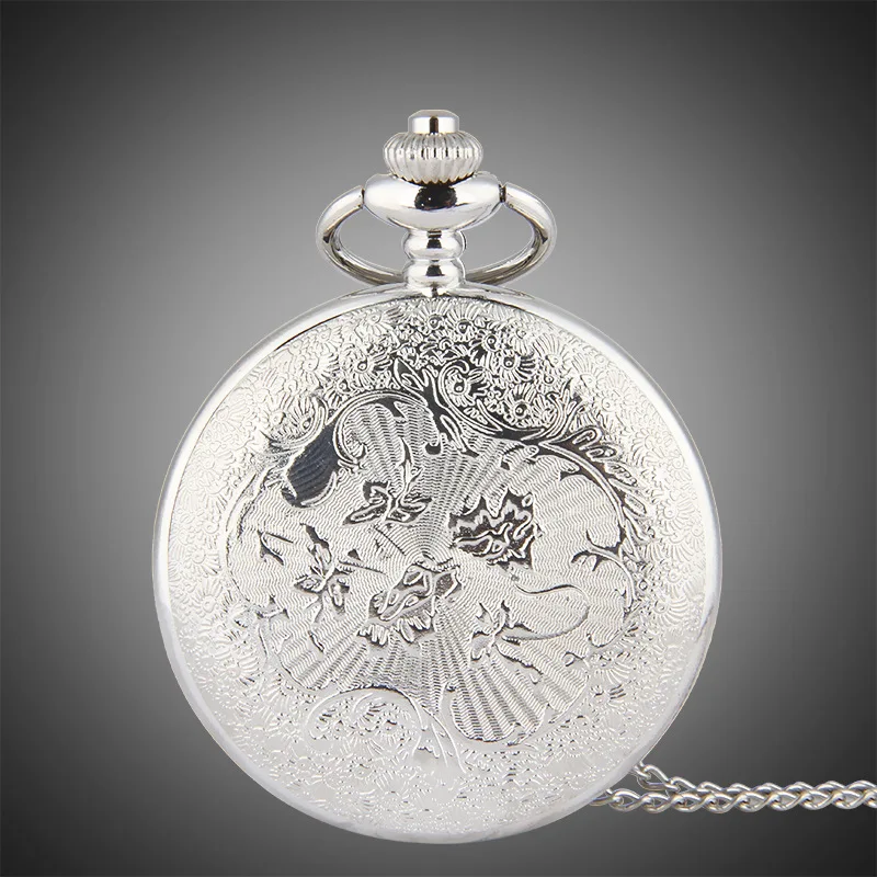 Карманные часы TFO с серебряными полыми лепестками объемный дизайн подвеской в