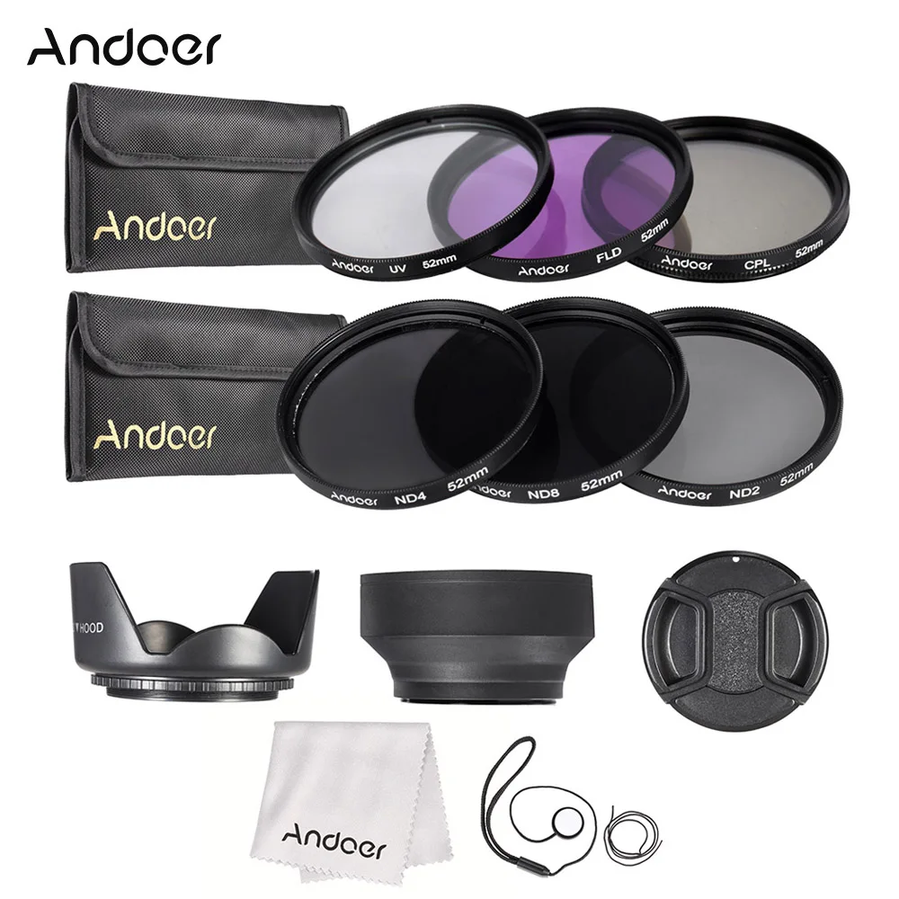 Комплект фильтров для объектива Andoer 52 мм UV + CPL FLD ND (ND2 ND4 ND8) с сумкой