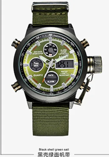 Black shell green AMST, военные часы для дайвинга, 50 м, нейлоновый и кожаный ремешок, светодиодный, мужские часы, лучший бренд, Роскошные Кварцевые часы, reloj hombre, Relogio Masculino - Цвет: Black shell green