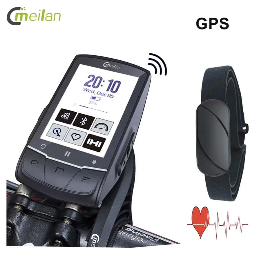 Meilan M1 GPS для велосипеда компьютер Беспроводной велосипеда Скорость ometer Mtb Велоспорт одометр спидометр Скорость Cadans Сенсор монитор сердечного ритма на выбор - Цвет: M1 x HeartRate