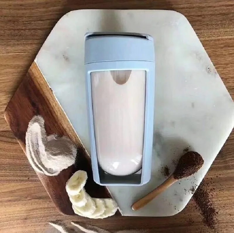 Синий Новая бутылка белкового порошка для шейкера воды бутылка протеина кофе чай сок стакан для выжимания лимона+ кружки спортивные бутылки для воды Походные - Цвет: Синий