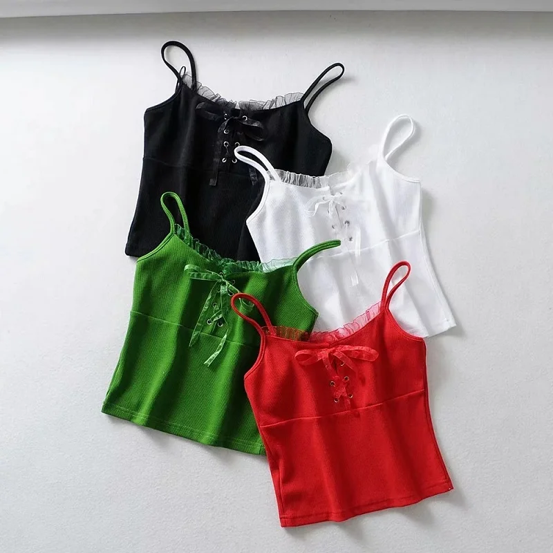 Женские короткие топы завязанные веревки кружевной топ женский жилет