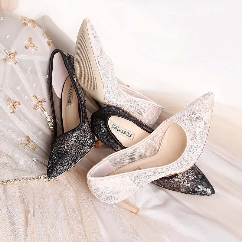 2019 spring new pointed bud silk yarn white fine high-heeled wedding shoes shallow mouth wild women's | Обувь