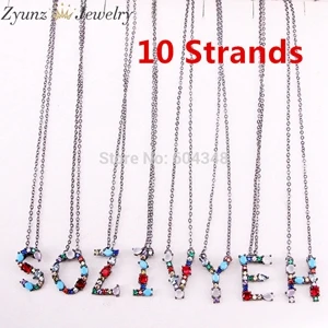 10 black necklace ZYZ330-3607 Кристалл Zicronia подвеска в виде Буквы Алфавита Ожерелье, CZ микро проложить Большое ожерелье с надписью - Окраска металла: 10 black necklace