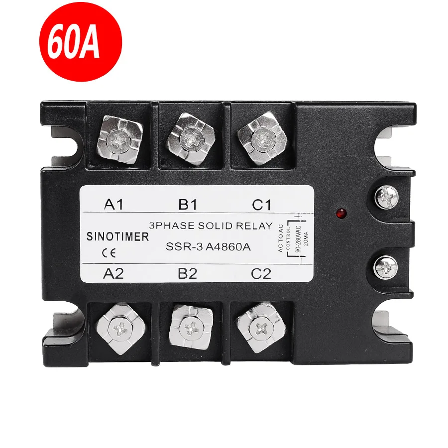 Полупроводниковое реле Reley A4860A 3 фазы твердотельные SSR 60A AC-AC 30-480V переменный ток