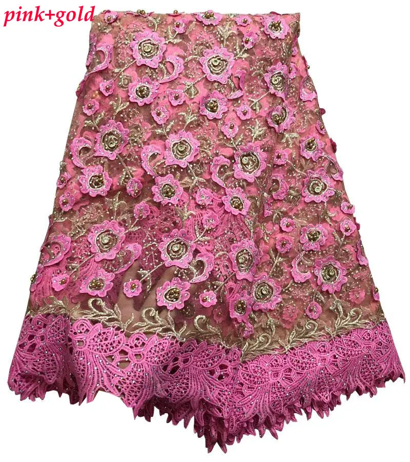 2019 розовое французское кружево вышитый тюль с тяжелыми камнями бисерные