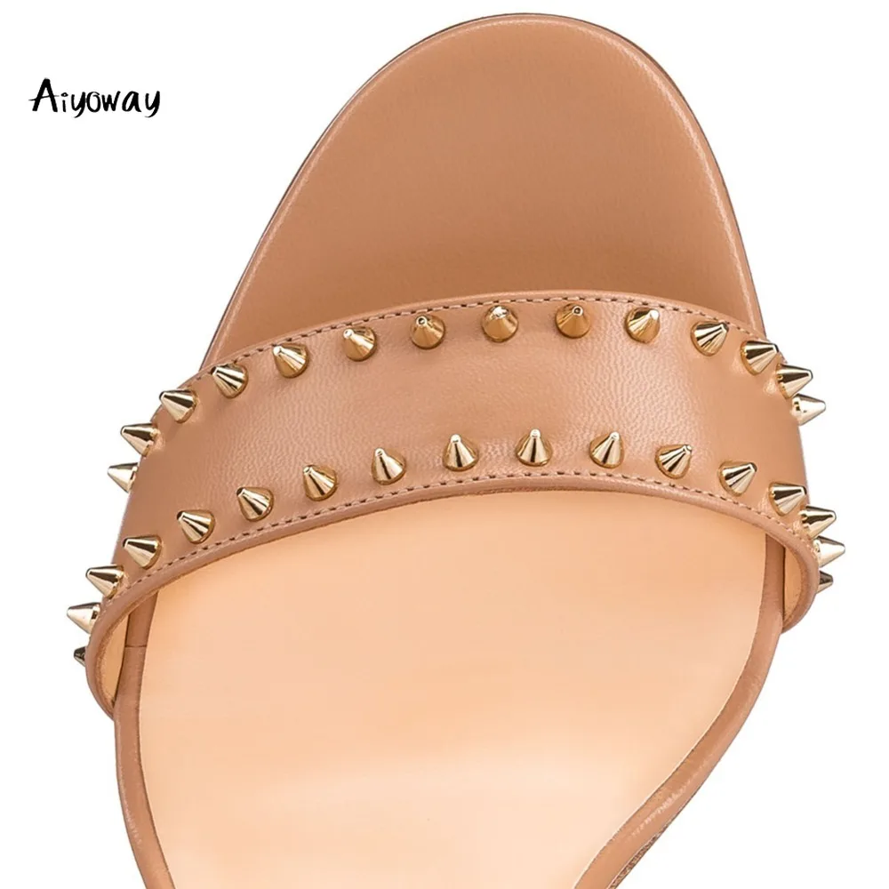 

Peep Toe High Heels Rivets Gladiator Sandals Studs Spring Summer Aiyoway Women Clubwear Party Shoes Black Nude Buckle Strap 2019