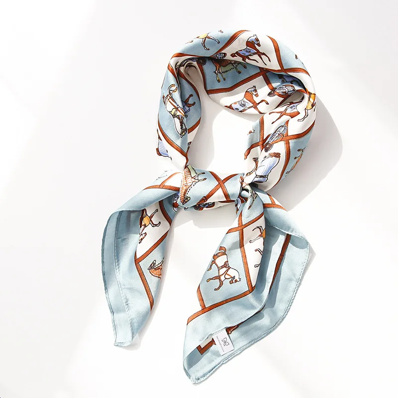 light blue Yishine, 70*70 см, 4 цвета, шелковый шарф, Ретро стиль, сетка, с принтом, Женская шаль, атласная, квадраты, на голову, сумка, декоративные шарфы - Цвет: light blue
