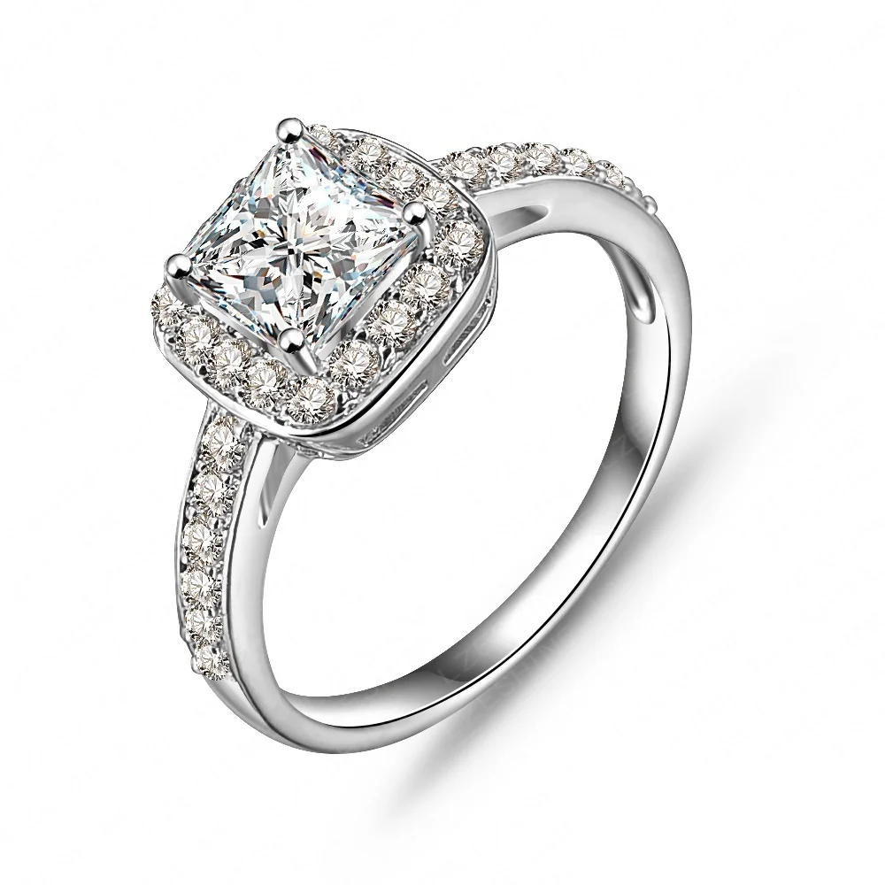 2015 Simple Style Classic Square Ring 18K Gold /Platinum Plated Micro Pave Clear AAA Cubic Zirconia Princess CRI0008 | Украшения и