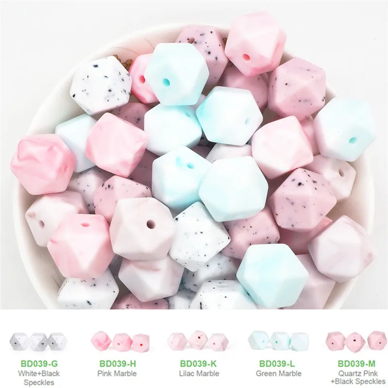Chenkai 100 шт 14 мм BPA бесплатно DIY силиконовая Шестигранная подвеска-прорезыватель с бусинами, Детская соска, пустышка, сенсорная игрушка, аксессуары, разные цвета