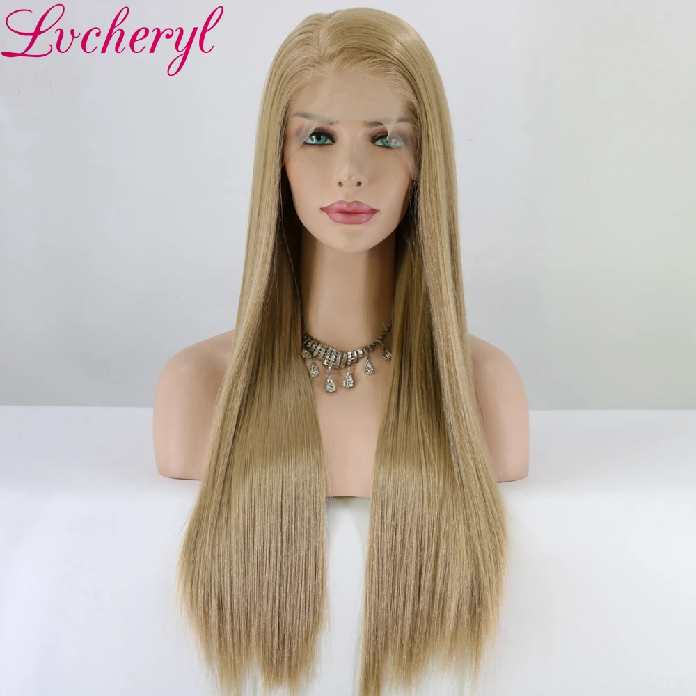 Lvcheryl ручная вязка 13x6 кружева пепельный блонд цвет свободная часть Futura волокна волос парики термостойкие волосы Синтетические Кружева передние парики