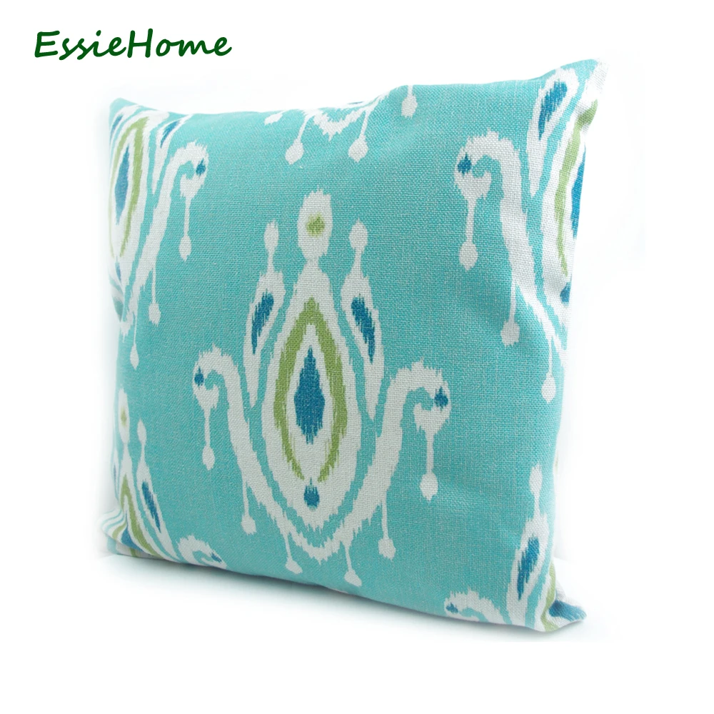 Подушка для дивана с рисунком икат зеленый цвет ручным принтом | Дом и сад