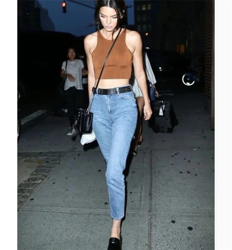 Korean Streetwear Denim Pants Ladies Blue Casual High Waist Slim Pencil Pants Retro BF Jeans for Women