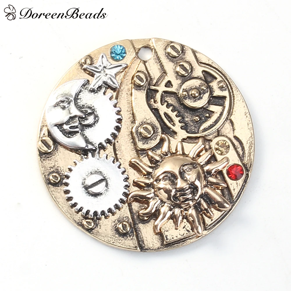 DoreenBeads сплав цинка карманные часы подвески Круглые солнце Бог &amp лунный красные и