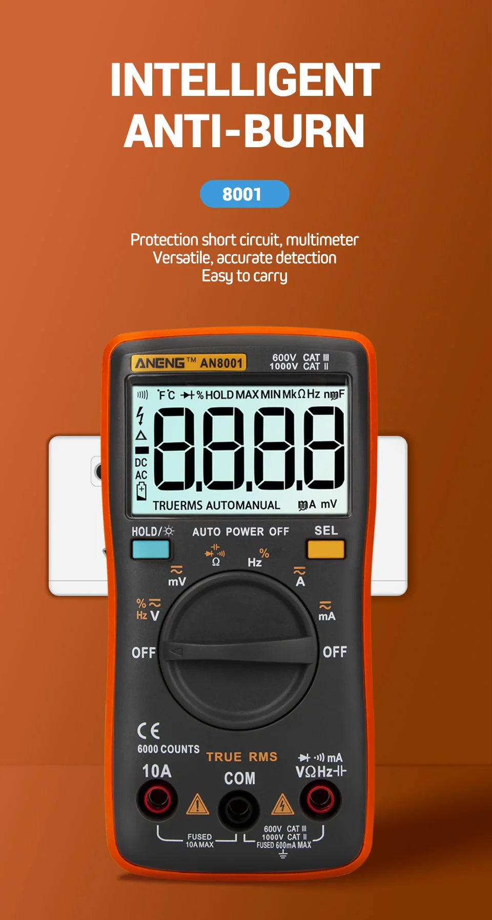ANENG AN8001 True-RMS мультиметр цифровой multimeter транзистор тестер esr мультиметр digital multimeter провода для мультиметра указатель напряжения transistor capacitor tester dc dc мультитерка ZT102/RM102