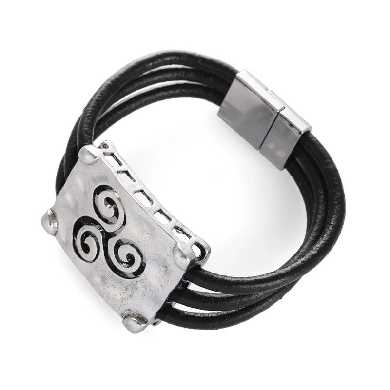 Новинка Модный черный многослойный браслет из натуральной кожи с узором сплава