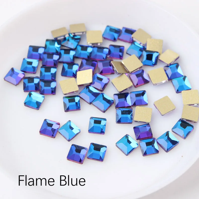 Flame Blue Горячая Распродажа квадратном каблуке смешанных цветов, размером 4X4 мм, для украшения ногтей 10 видов цветов красивые стразы crystal Stone 30/100 шт для 3D украшение для ногтей - Цвет: Flame Blue
