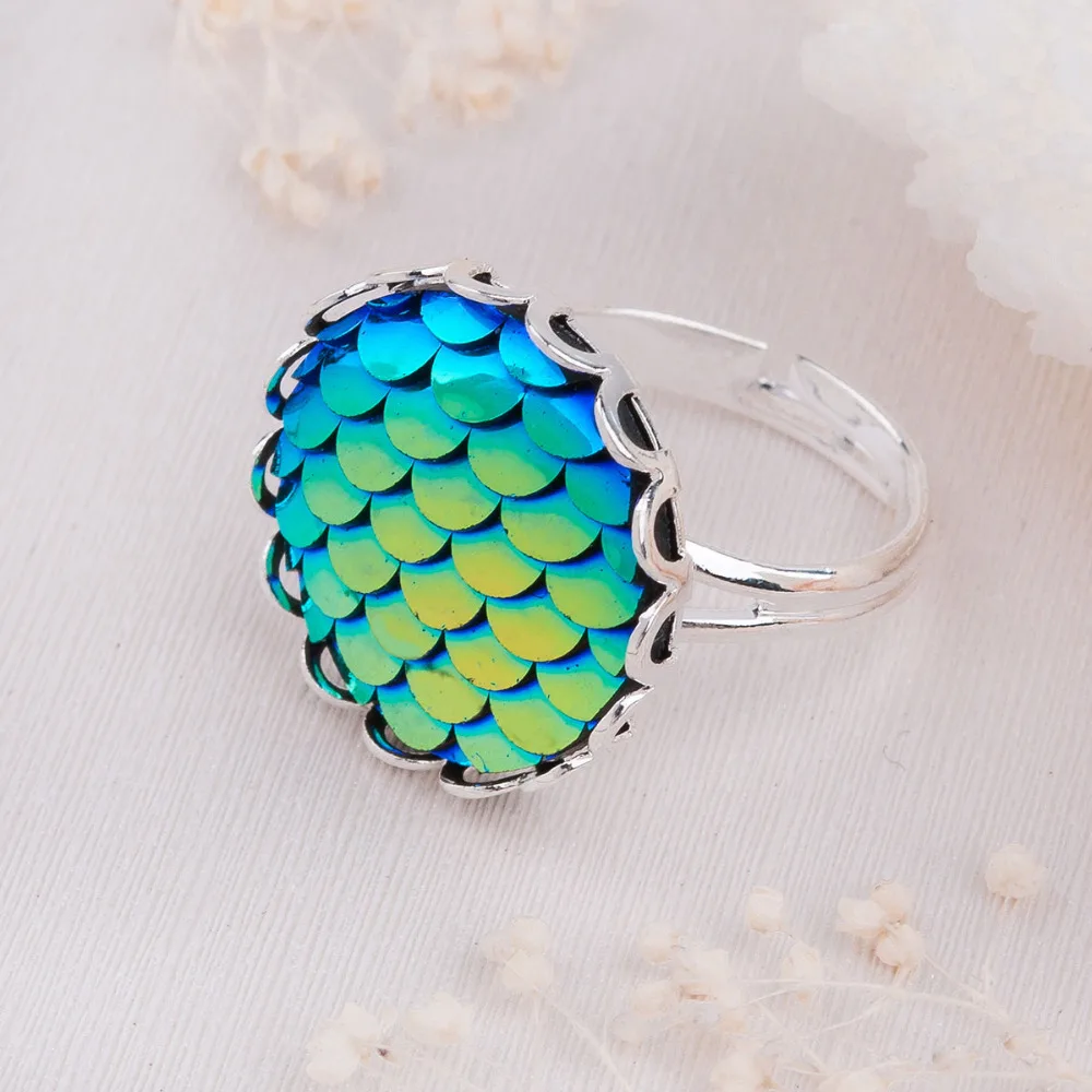 DoreenBeads ручная работа Drusy Регулируемые кольца с рыбками/драконами Серебристые