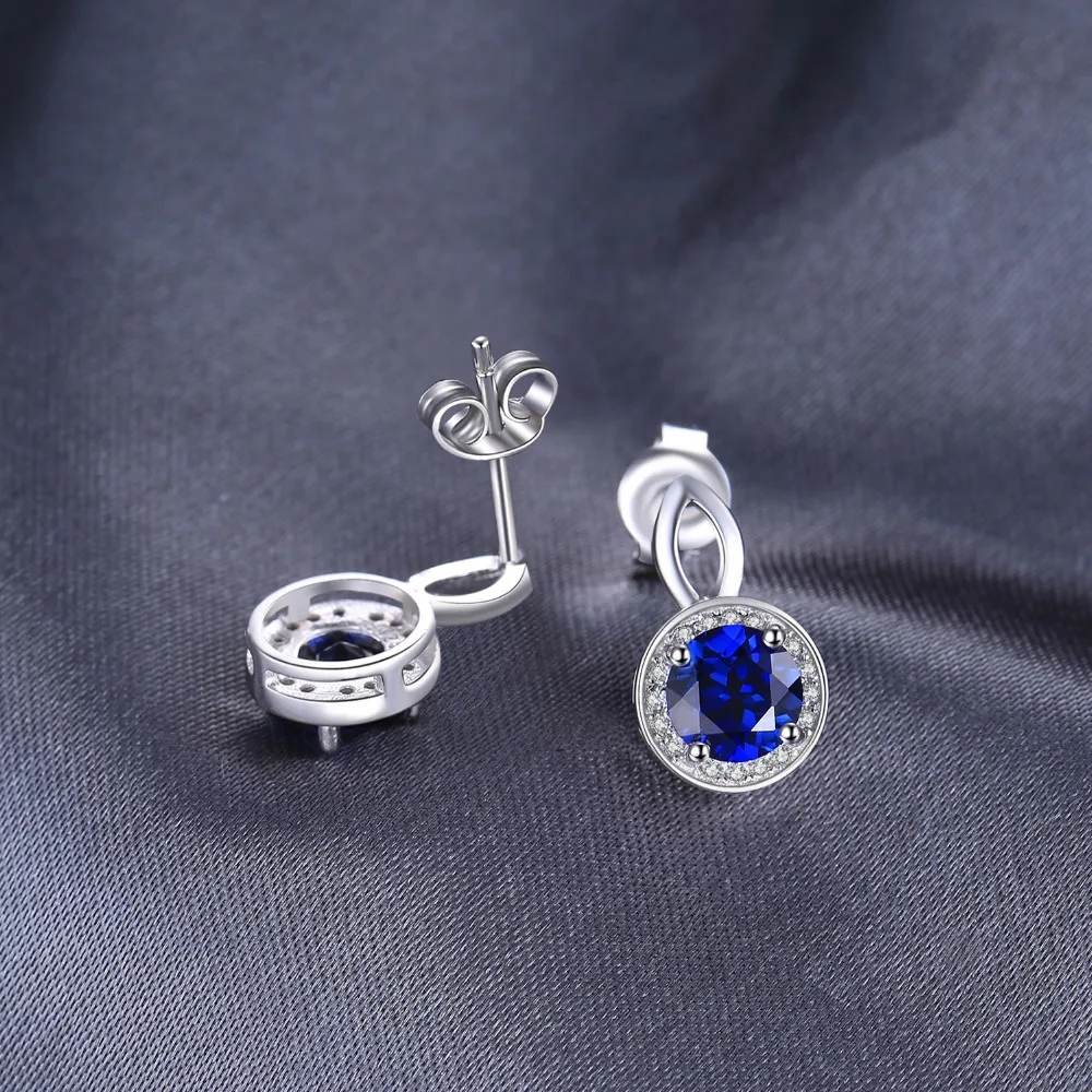 Jewelrypalace круглой огранки 4.8ct создан синий сапфир Halo Серьги одноцветное 925 серебро