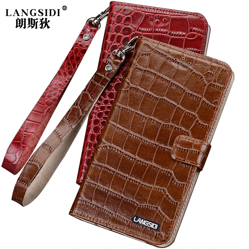 LANGSIDI Top Genuine Leather Cover Case For Meizu Pro 7 / Plus Stand Wallet Magnetic Flip Luxury Mobile Phone Bag | Мобильные