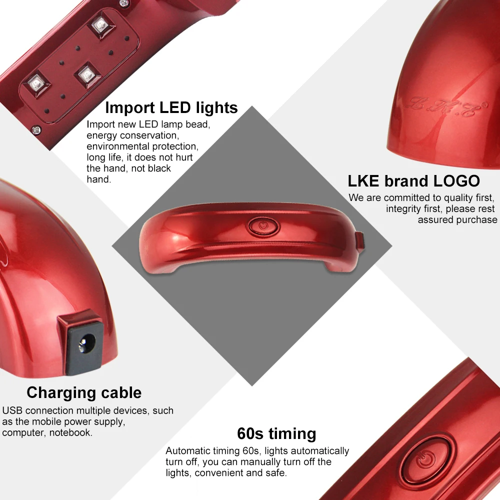 Lke Новые 9 Вт Мини светодиодный УФ гель отверждения Лампы для мотоциклов сушилка
