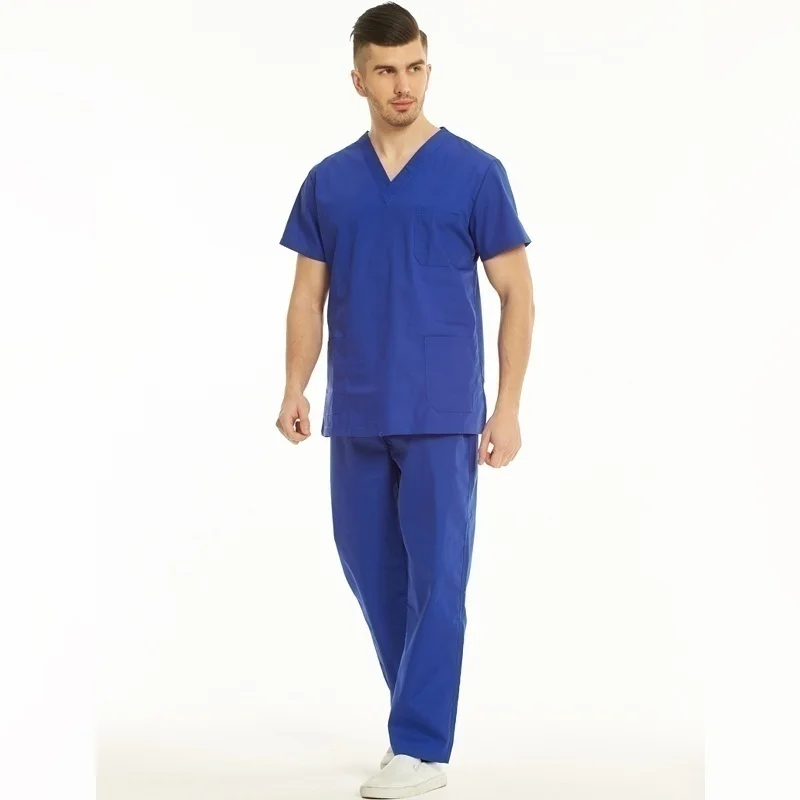 sapphire blue top Мужская классическая Спецодежда с v-образным вырезом Однотонная рубашка форма медсестры медицинская Униформа с боковым отверстием(просто Топ) Хирургические скрабы - Цвет: sapphire blue top
