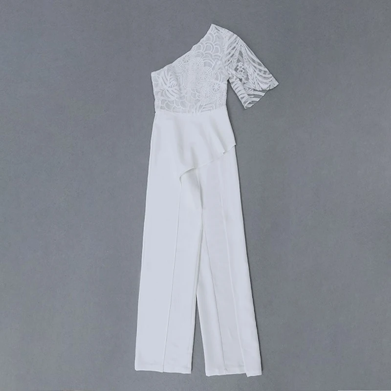 Летний модный белый женский комбинезон 2019 высокого качества с одним плечом