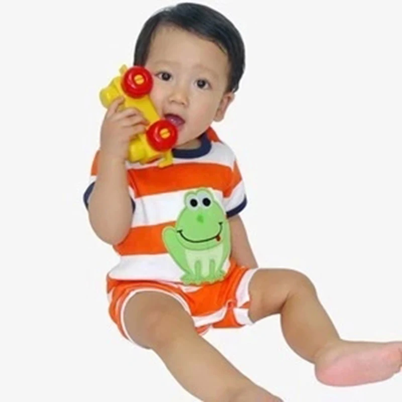 Летний детский комбинезон Одежда для новорожденных одежда в мультяшную полоску