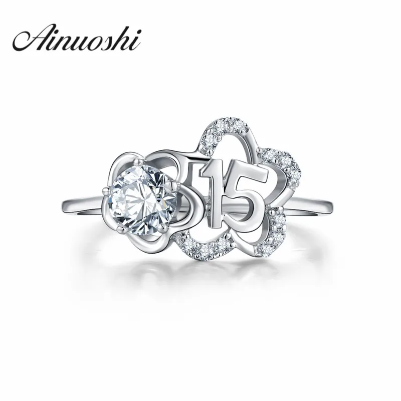 Ainuoshi 925 Серебряный цветок в форме чисел 5 зубцами Обручальные кольца Сона круглой огранки Свадебные Юбилей Рождество Кольца