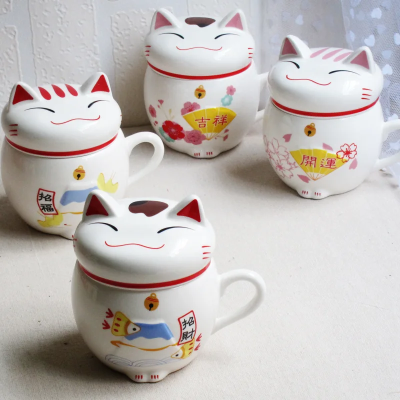 1 шт. традиционная китайская кружка для молока с крышкой и изображением кошки