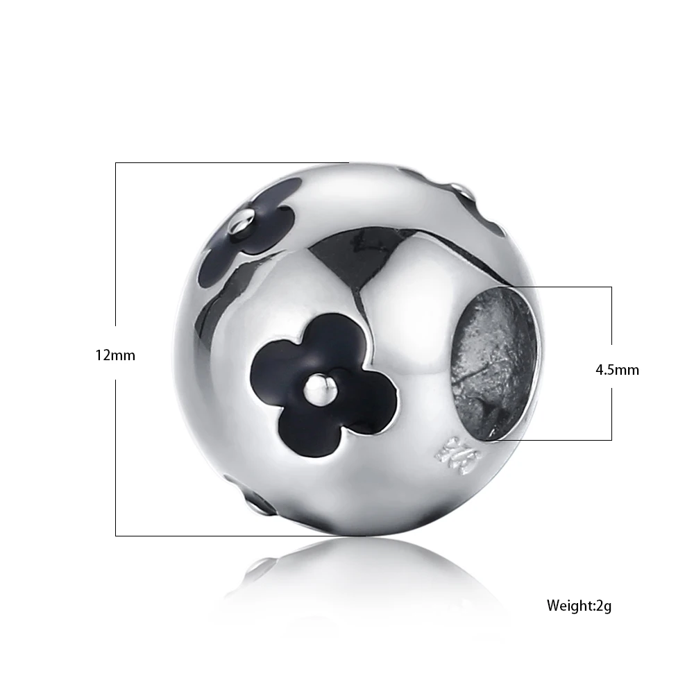 100% 925 Sterling Silver Bracelets Bangles DIY Pan Bracelet Jewelry Black Pink Plum Flower Football Bead Charm For Women | Украшения и