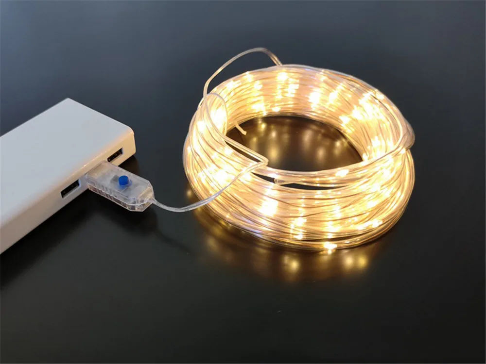 Warm white 20 м 200 светодиодов с питанием от USB медная гирлянда 8 режимов прозрачная труба с удаленным крытым наружным Рождеством, садовое украшение - Испускаемый цвет: Warm white