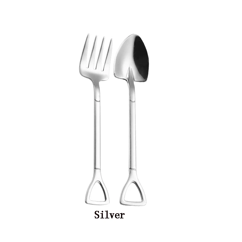 Silver 2 шт./компл. творчество 304 нержавеющая сталь лопата ложка Вилка Coloful кофе ложка Мороженое десертная ложка Посуда, кухонная утварь - Цвет: Silver
