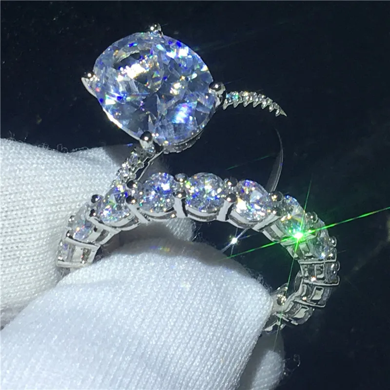 Choucong очаровательное кольцо на палец набор 925 пробы серебро овальный вырез 3ct AAAAA cz