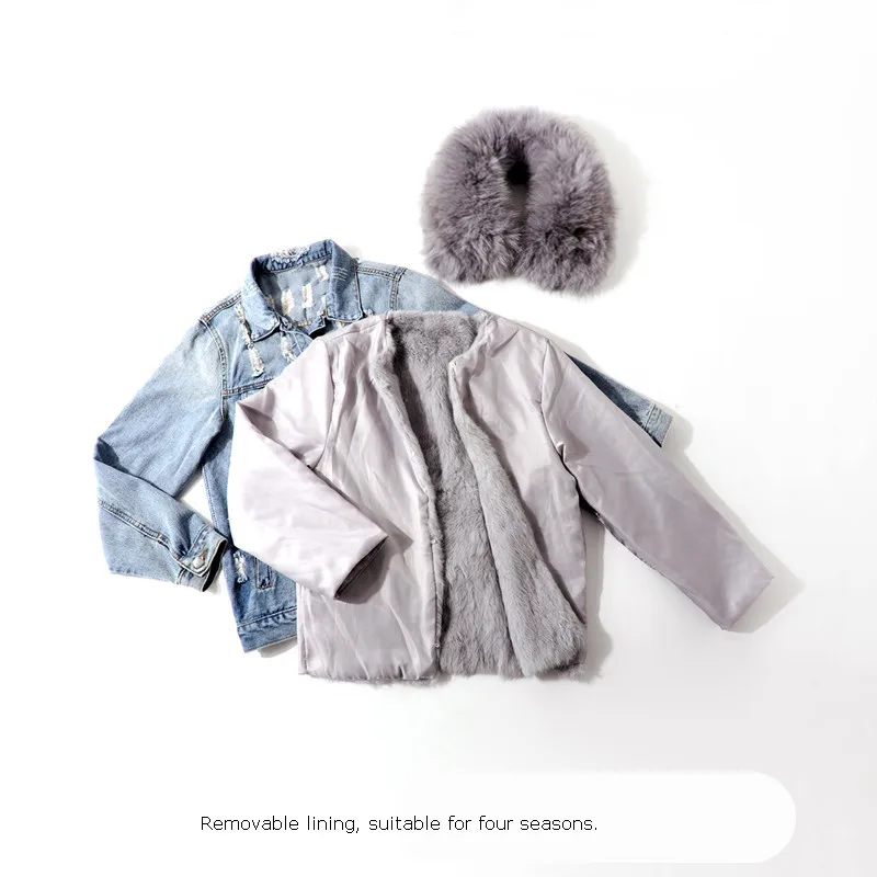 2018 зима корейский лисий меховой воротник утепленное пальто съемный мех кролика