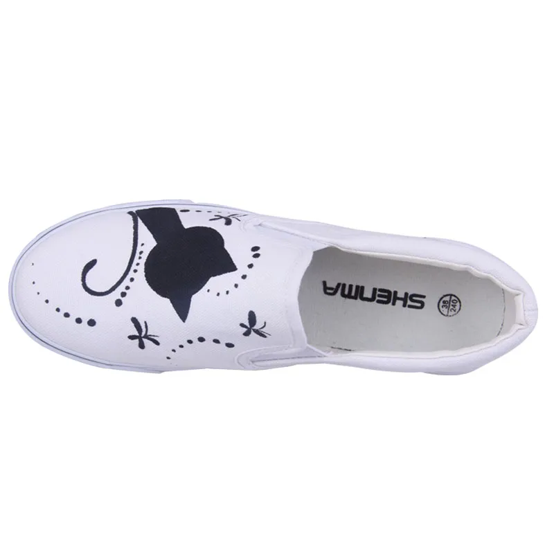 Удобная женская обувь сезон осень парусиновая с ручной росписью черного кота