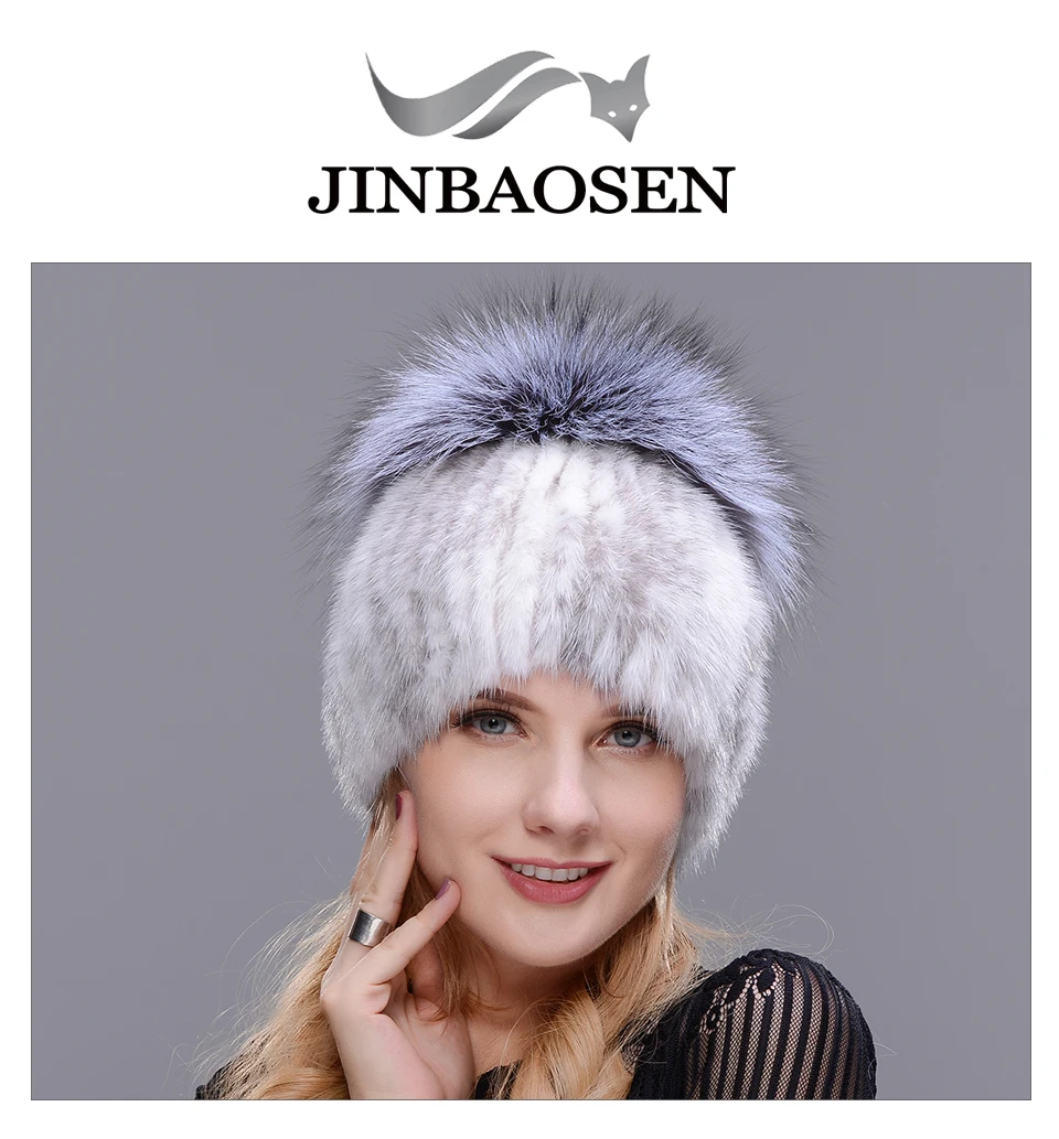 JINBAOSEN, Зимняя женская меховая шапка в русском стиле, мех норки, плюс Лисий мех, вязаная Лыжная шапка