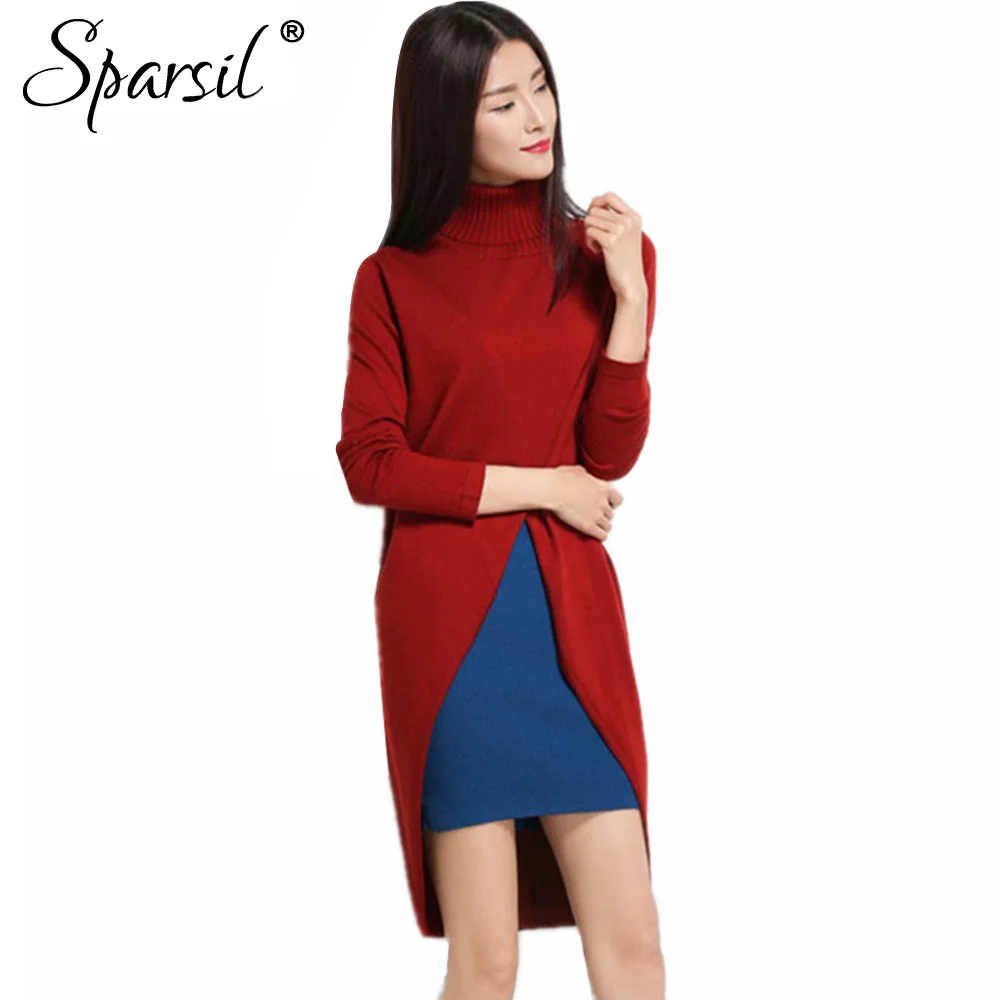 Sparsil Женская Осенняя Кашемировая Водолазка Платье Модные Вязанные Пуловеры