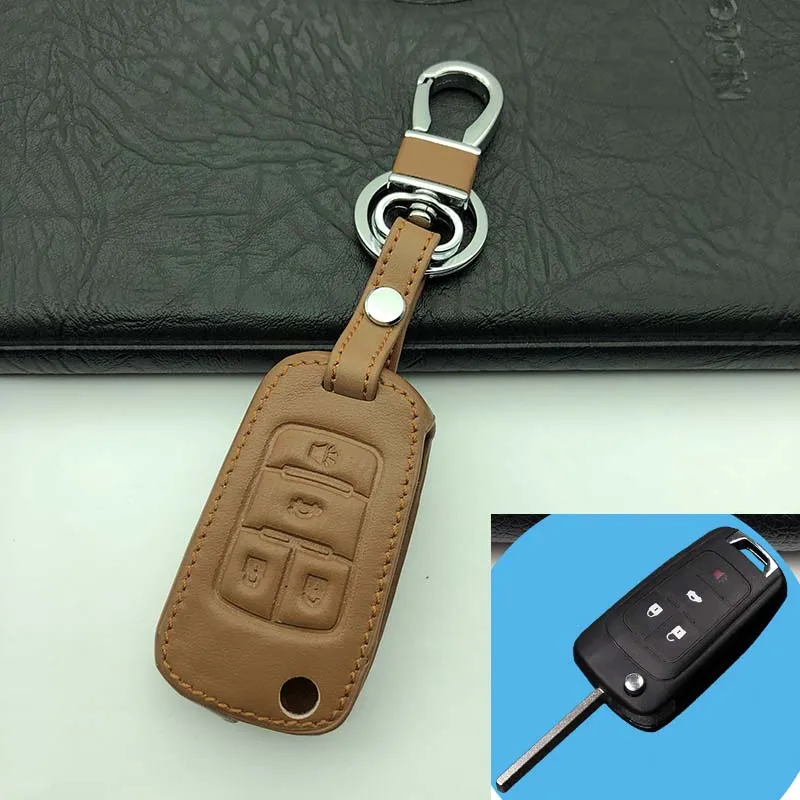 brown4 Натуральная кожа автомобильный брелок кольцо для ключей автомобиля держатель для Chevrolet Cruz OPEL Опель МОККА BUICK ENCORE 3 кнопки дистанционного ключа оболочки - Название цвета: brown4